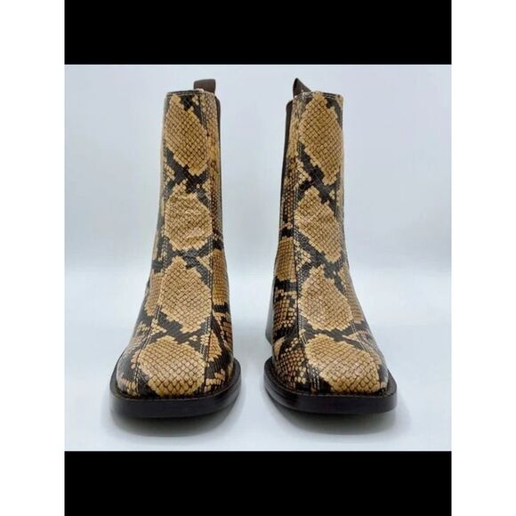 NWT SAM EDELMAN Womens Dark Wheat Brown Snake Monogram Dasha Booties 6 M - Picture 1 of 5